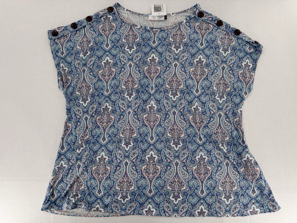 Star Vixen Shirt Plus Size 3X Paisley Artsy Buttons Office Career Blouse Blue